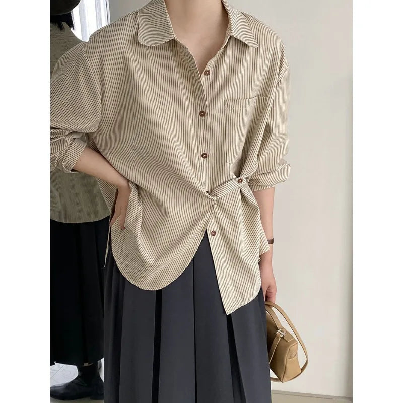 Voguable Vintage Striped Long Sleeve Shirt Woman Oversized Button Up Blouses Japanese Style Harajuku Fashion Spring Casual 2024 voguable