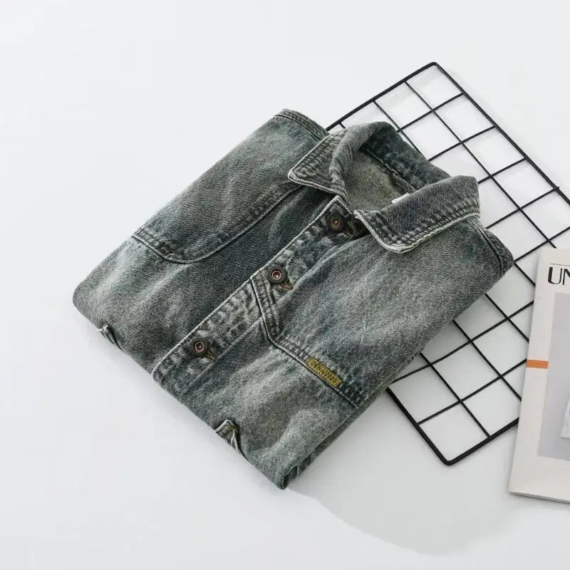 Voguable  Retro Color Blocked Denim Vest Jacket Men's Korean Version Loose Straight Tube Sleeveless Outer Jacket Vest Top voguable