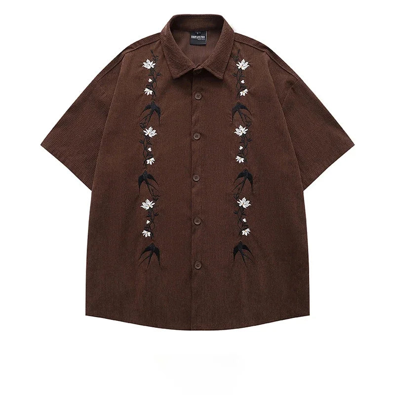 Voguable  Casual and Versatile Men's Retro Japanese Trendy Brand Short-sleeved Shirt Fashionable Casual Loose Cardigan voguable