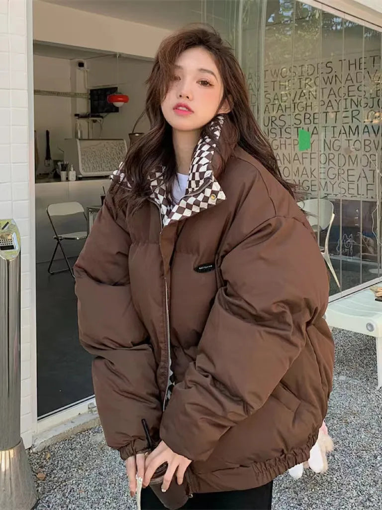 New Winter Down Cotton Jacket Women Zipper Loose Padded Coat Female Solid Thickening Warm Puffer Parkas Jackets Black White voguable