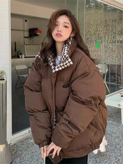 New Winter Down Cotton Jacket Women Zipper Loose Padded Coat Female Solid Thickening Warm Puffer Parkas Jackets Black White voguable