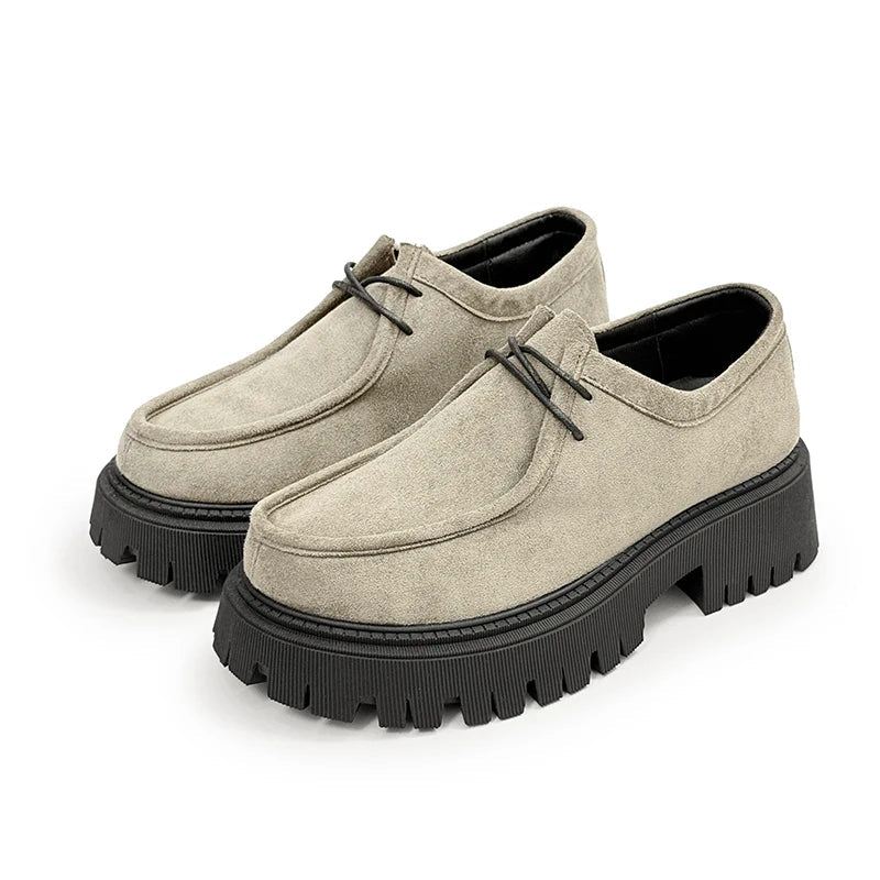Voguable  Women Retro Platform Loafers Soft Suede Lace-up Round Toe Thick Sole Anti-slip British Style Comfort Commute Walking Shoes voguable