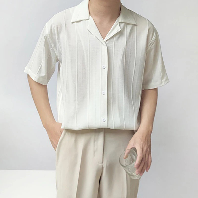 Summer Clothing Men's Light Luxury Draped Shirts Retro Leisure Korean Popular Clothes Button-down Short Sleeve Solid Color voguable
