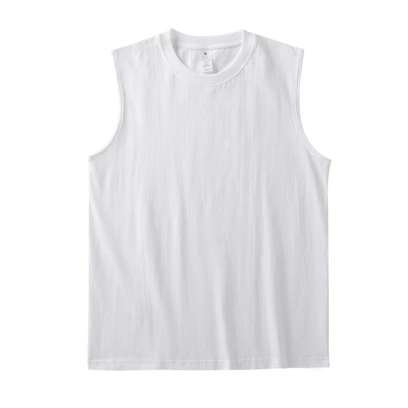 2pcs Solid Color Cotton Vest Men's White O-Neck Loose Sleeveless T-shirt Basic Models All-match Sports Running Tank Tops voguable