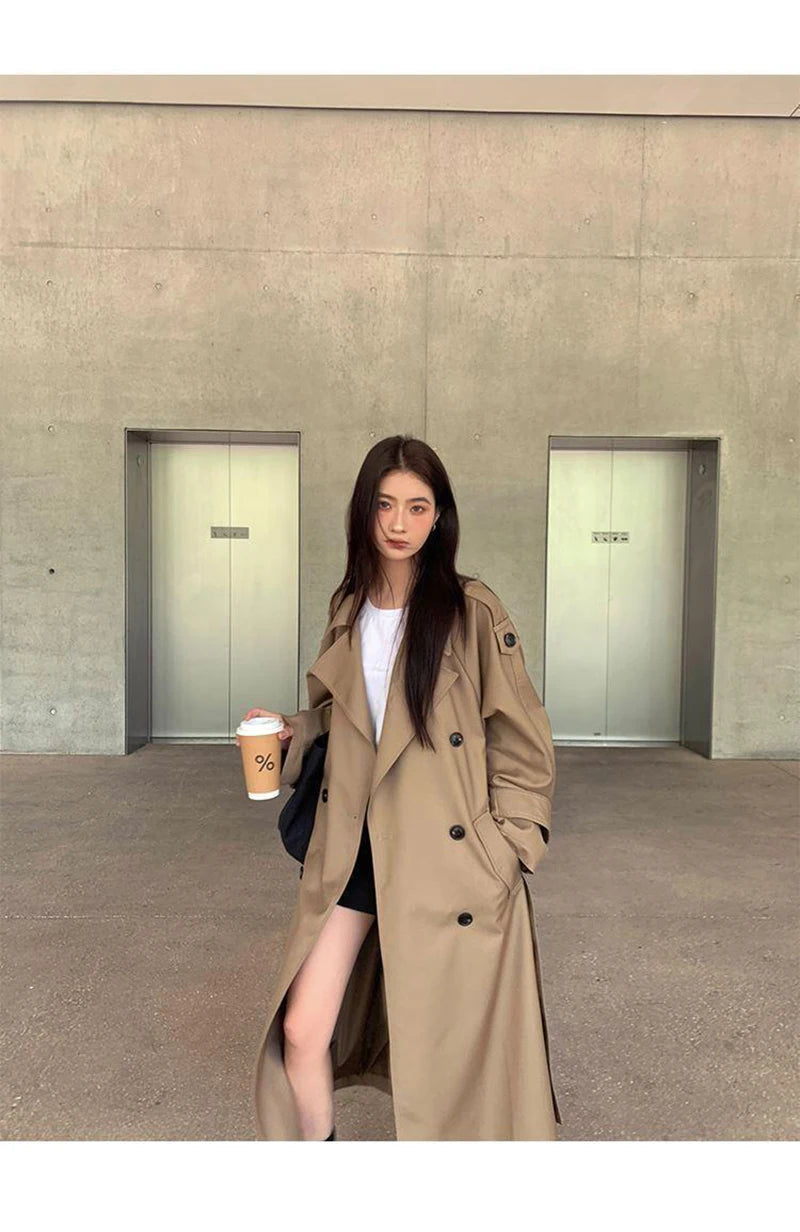 Vintage Elegant Women Long Trench Casual England Long Sleeve Belt Coat Jacket Fall Winter Lady Sweet Retro Harajuku Pockets Tops voguable