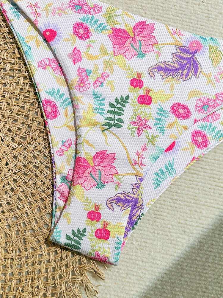 Voguable  Fashion Floral Backless Bandage Bikini Women Split Swimsuit Beach Vacation Bikini New All Season Bikinis 2 Piece Set voguable