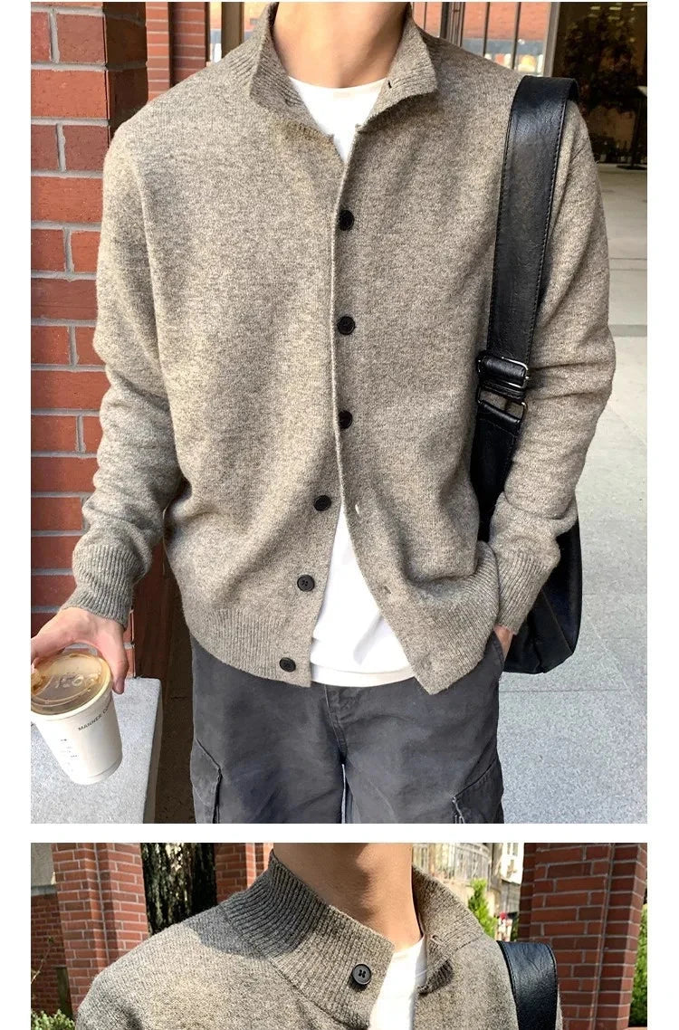 Japanese Vintage Cardigan Coats Light Luxury Knitted Lapel Long Sleeve Men Sweater Jacket Leisure Premium Quality Knitwear M-3XL voguable