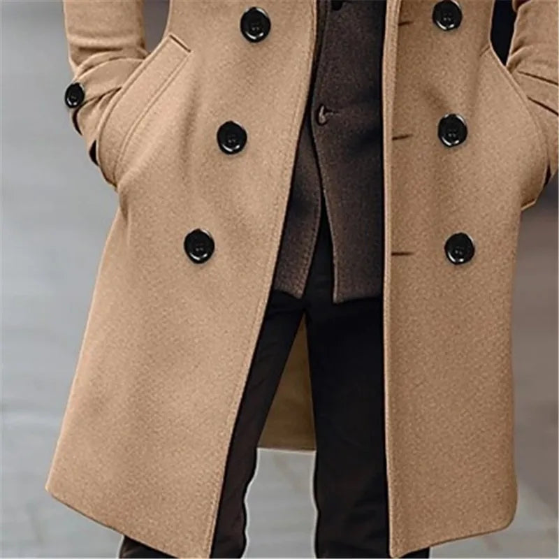 Autumn Winter Men's Woolen Coats Business Casual Fashion Double Breasted Long Woolen Trench Male England Style Wool Blends Coat voguable