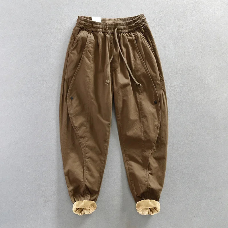 Voguable Winter New 100% Cotton Cargo Velvet Men's Winter Pants Comfortable Thickened Soft Keep Warm Retro Street Trousers voguable
