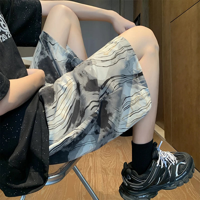 Voguable  Tie Dyed Gradient Ice Silk Shorts Men Women Summer Oversized Cool Short Sweatpants Trendy Casual Washable Beach Pants voguable