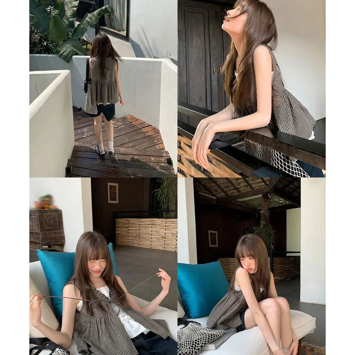 Korean-style Two-piece Small Camisole Plaid Vest Set for Women, Summer High-end Slim Cardigan Top voguable