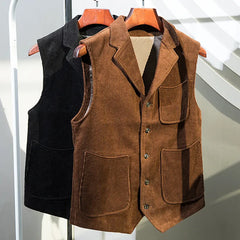 Men's Vest Coffee Black Corduroy Tweed Tailored Collar Retro Tooling Waistcoat Single Breasted 3 Pockets Vintage Wedding Vest voguable