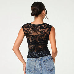 Tanks Spring Summer Fashion K-Style Lace Lace-Up Sleeveless Round-Neck Casual Daily Tanks For Women voguable