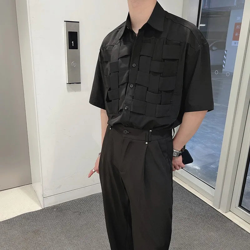 Summer Clothing Men's Light Luxury Draped Knit Shirts Retro Leisure Chic Button-down Short Sleeve Korean Popular Clothes voguable