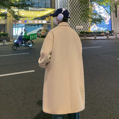 Korean Trend Men's Loose Casual Double-breasted Overcoat Autumn Winter Fashion New Long Sleeve Woolen Long Coat Cardigans Jacket gotmes-shop