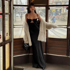 Satin Bandage Dress Women Hollow Out Sleeveless Slim Long Dresses Femme Summer Party Elegant Sexy Backless Dress Woman voguable
