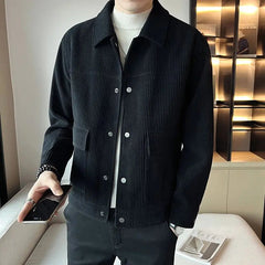 Korean Style Fashionable High-end Jacket Men's Spring Autumn 2025 New Corduroy Top Trendy Handsome Loose Short Lapel Thin Jacket voguable