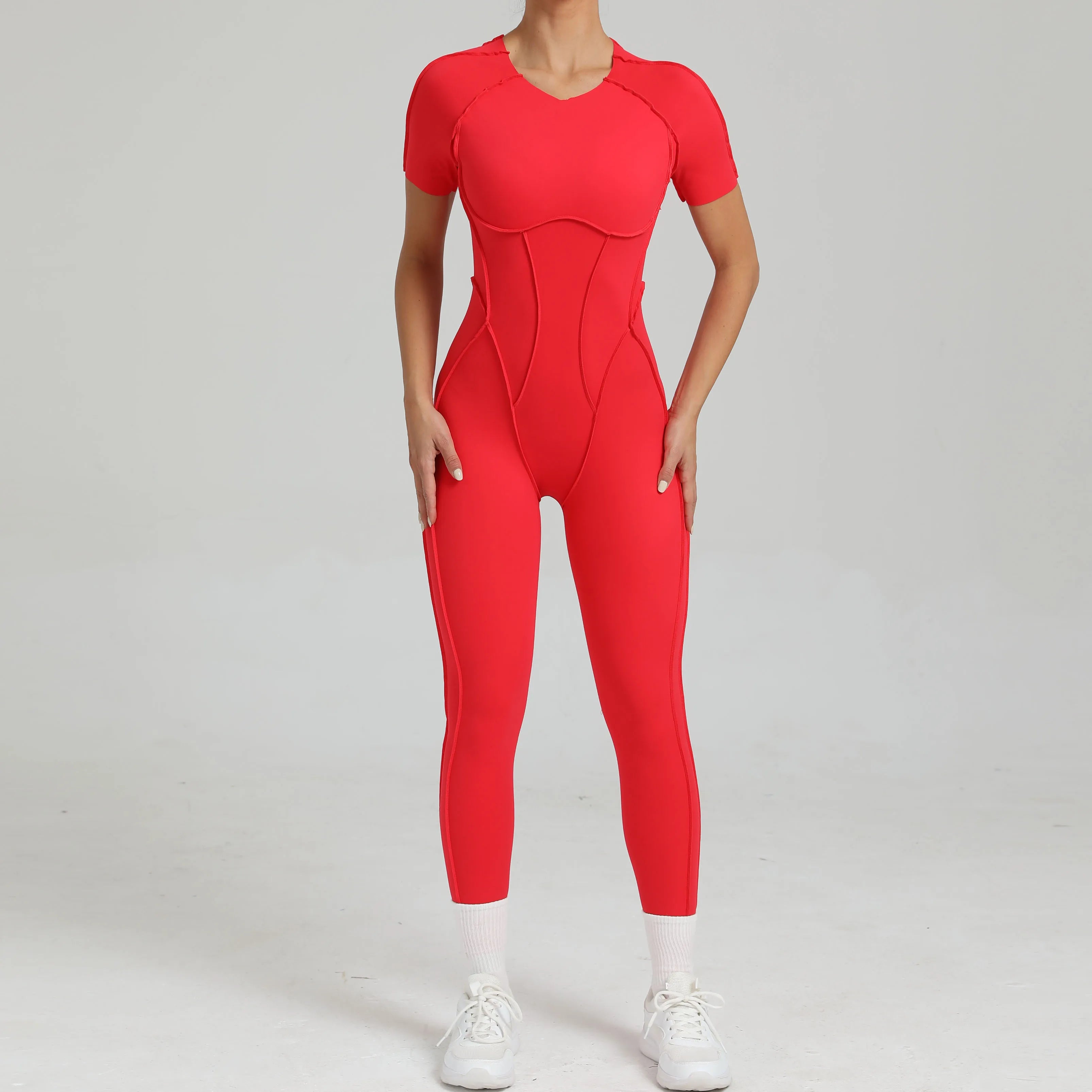 Voguable  Women's One-Piece Suit Zipper Short Sleeve Gym Push Up Workout Clothes Fitness Short Bodysuit Sportswear Jumpsuits voguable