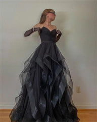 Voguable  Black A-line Evening Dress Sexy Edge Curl Prom Dress Strapless Party Dress With Gloves Gothic voguable