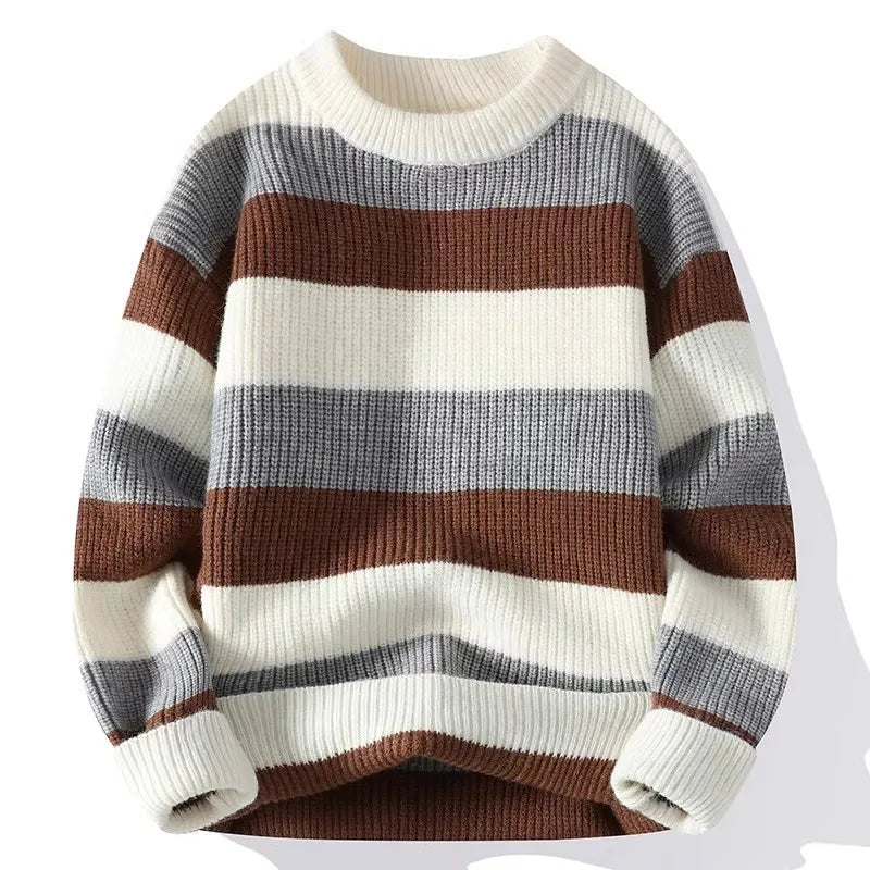 Voguable  Striped Casual Knitted Sweater High Street Fashion Long Sleeved Knitted Sweater Men's Autumn/Winter Warm Y2k Knitted Tops voguable