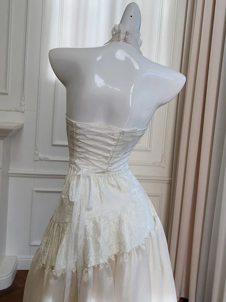 Brooch Women's Neck-mounted Dress Bandage Lace Hollow Out Sleeveless Backless V-Neck 2025 Spring New Dresses Female 3QW0005 voguable