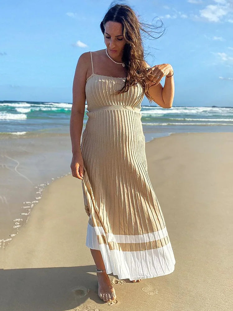 Backless Ribbed Maxi Dress For Women Summer New Holiday Party Stretch High Waist Bodycon Maternity Dresses Knit Sundress voguable