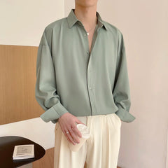 Voguable White Long Sleeved Shirt Men Oversized Fashion Social Men Dress Shirt Korean Loose Ice Silk Shirt Men Office Formal Shirts voguable