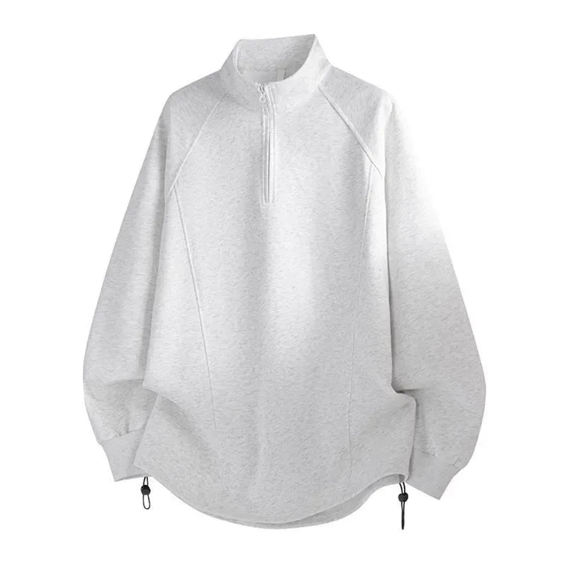 Voguable  Spring Autumn Half Zipper Loose Solid Color Collar Sweatshirt Men's Long Sleeve Casual Outerwear voguable