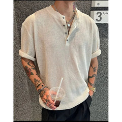 Voguable  Summer Solid Color Henley Neck Short Sleeve T-Shirt  Men's Breathable Cotton Crew Neck Casual Tee Regular  Fit Clothing XXL voguable