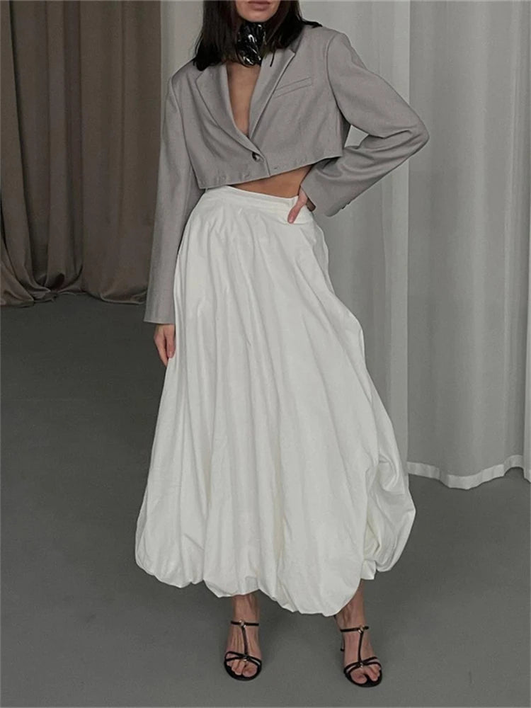 TARUXY Silk Satin White Maxi Skirt Long Ruffled Pleated Skirts Elegant Lantern Pants A-Line Silk Long Skirts For Women 2023 New voguable