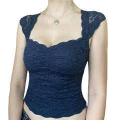 Lace Crop Top y2k Aesthetic Clothes Women Sweet Style V Neck Sleeveless T Shirt Tanks Kawaii E Girl Clothes Streetwear voguable