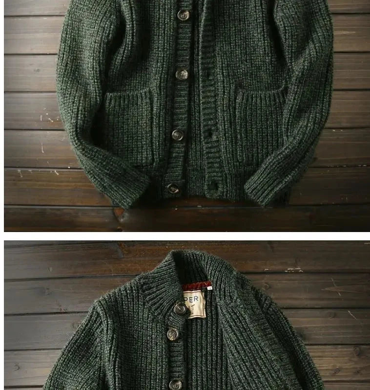 American High-end Knit Cardigan Men's Stand Collar Sweater Cardigan Korean 2025 New Spring Autumn New Sweater Button Jacket Chic voguable