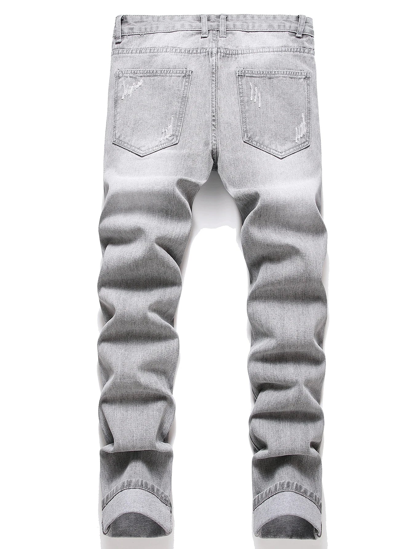 Voguable  Y2K Men's Jeans - Fashionable Gray Mid-Rise Straight-Leg, Ripped Embroidered Vintage Washed Street Denim voguable