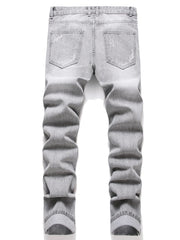 Voguable  Y2K Men's Jeans - Fashionable Gray Mid-Rise Straight-Leg, Ripped Embroidered Vintage Washed Street Denim voguable