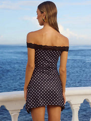 Polka Dot Off-shoulder Sexy Mini Dress Women Robe Fashion Lace Strapless Sleeveless Backless Bodycon Club Dress New voguable