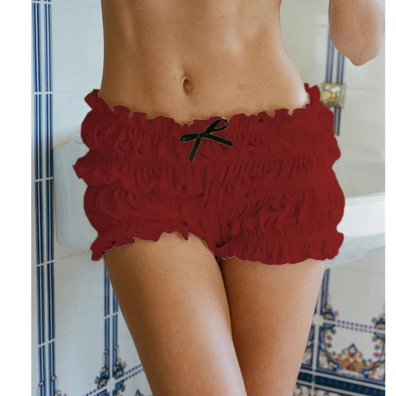 Ruffle Shorts Coquette Clothing Women 3D Bow Lettuce Trim Elastic Waist Tiered Bloomers Bottoms y2k Clothes Streetwear voguable