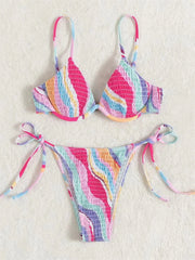 Voguable Sexy Brozing Bikinis Sets Women Luxury Striped Underwire Red Tie Dye Micro Swimsuit 2024 Bathing Suit Tie Side Thong Swimwear voguable