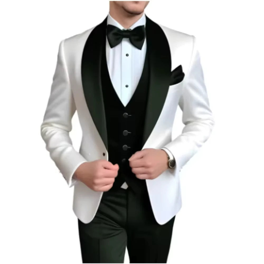 Voguable  Solid Color Men's Tuxedo 3-Piece Set Blazer Vest Pant for Groom Party Slim Fit Fashion Business Wedding Suit voguable