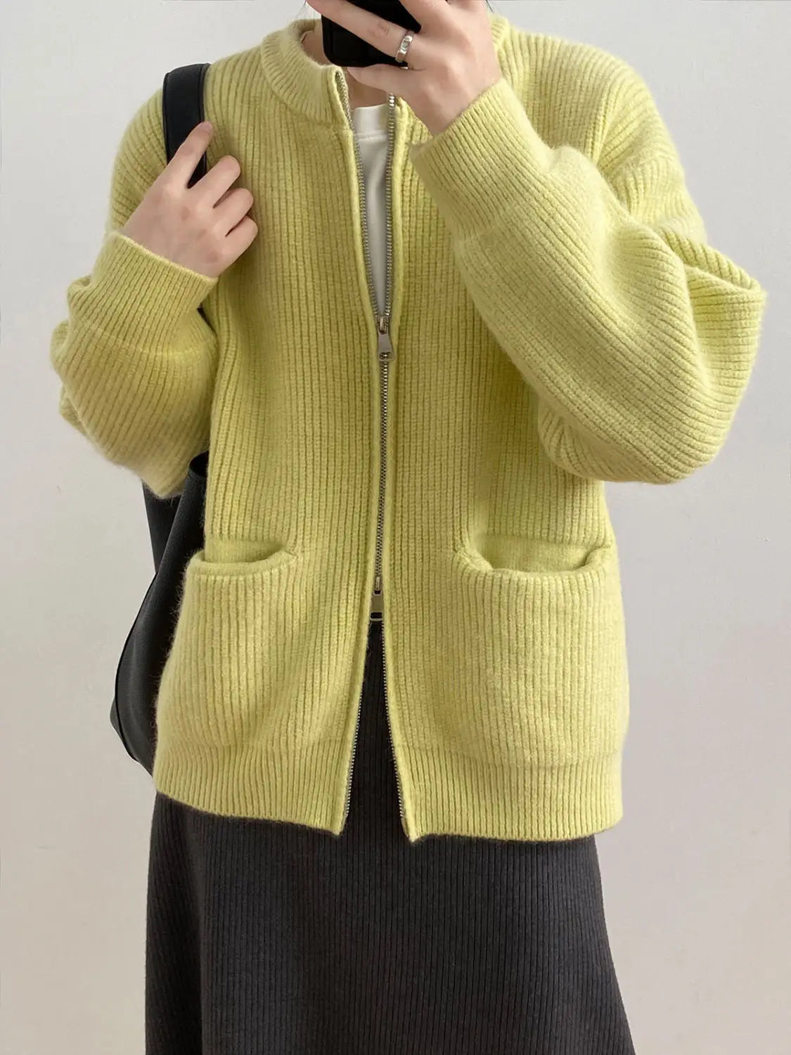 Sweater Cardigan Women Autumn Double Zipper Casual Korean Knitwear Coat Solid Color Loose Soft Long Sleeve Jackets Outerwear voguable