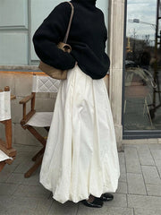 Silk Satin White Maxi Skirt Long Ruffled Pleated Skirts Elegant Lantern Pants A-Line Silk Long Skirts For Women New voguable