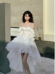 Voguable White Fairy Dress Women Elegant Evening Party Dresses Long Sleeve Mesh Patchwork Vintage  Spring Fashion voguable