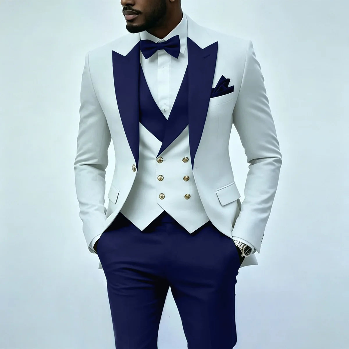 Voguable  New Solid Suits for Men Slim Fit Groom Wedding Suits Tuxedo Best Man Blazer Vest Pants 3 Pieces Fashion Marriage voguable