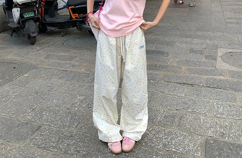 Stars Print Letter Cargo Pants Women Sweet Fashion High Waist Wide Leg Trousers Casual Loose Preppy Style Female Cute Pants voguable