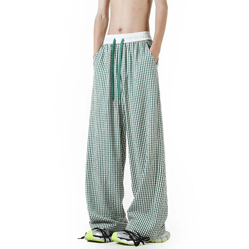 Summer Casual Pants Men Fashion Oversized Wide Leg Pants Men Streetwear Hip-hop Loose Plaid Pants Mens Trousers Large Size 4XL voguable