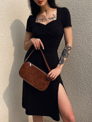 Gothic Square Neck Side Split Short Dress mysite