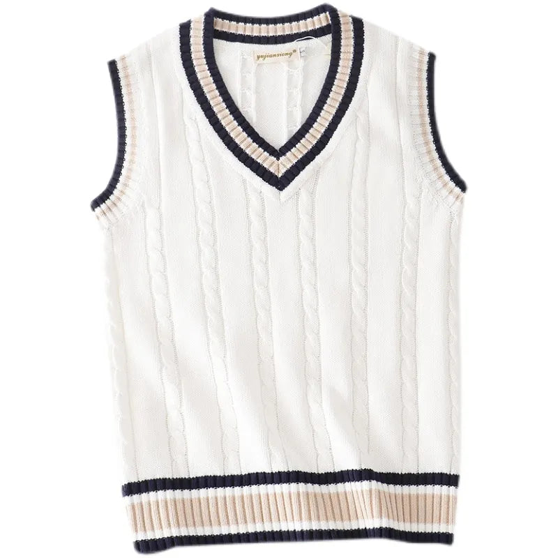 Sweater Vest Men Thicken V-neck Sleeveless Knitted Sweaters Vests Striped Retro Preppy-style Simple Chic Loose Casual All-match voguable