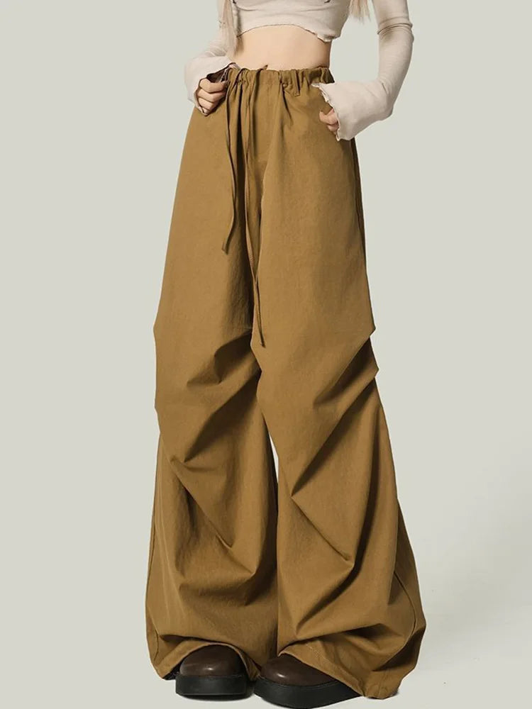 Black Y2K Streetwear Cargo Pant Women Vintage High Waist American Loose Trousers Hip Hop Retro Bf Wrinkles Paratrooper Pants New voguable