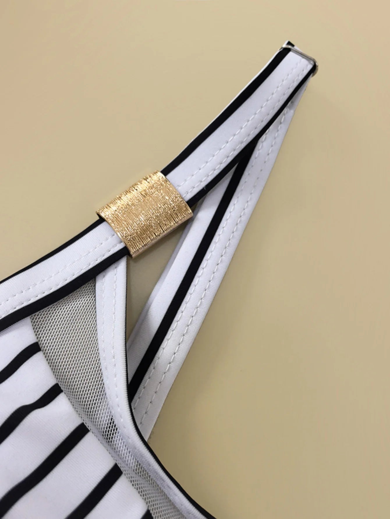 Voguable  Vintage Blue Striped Bikini Set Women Metal Strap Mesh Patchwork Push Up High Waist Swimsuit Beach Bathing Suit Swimwear voguable