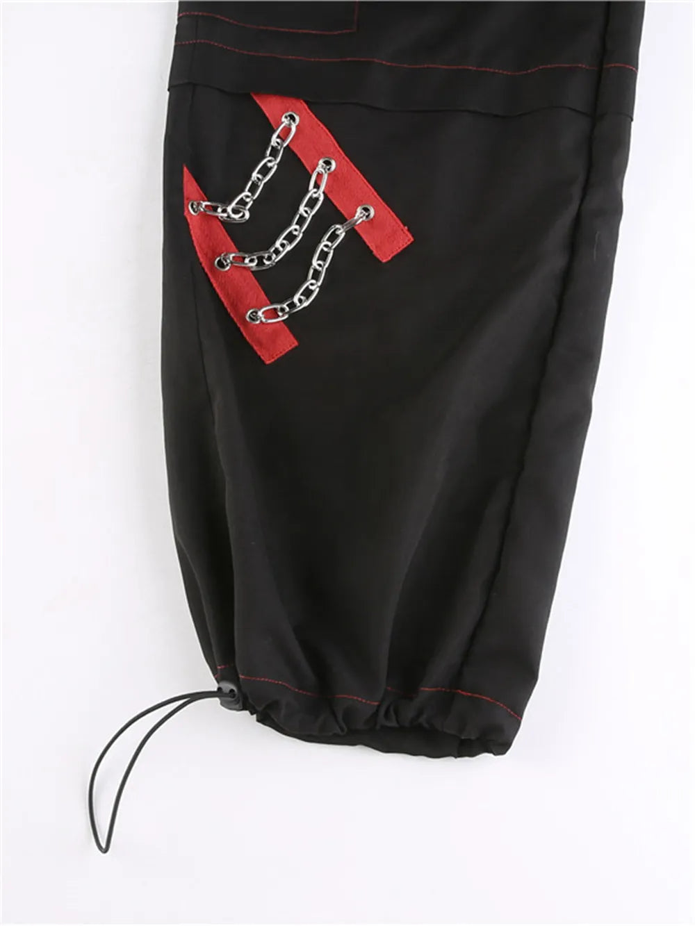 Cyber Punk Unisex Cargo Wide Leg Pants Chain Bandage Ruched Tie Capris Pants Women Gothic Baggy Trousers BF Hippie Grunge Jogger voguable