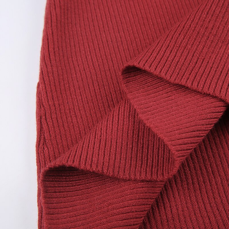 Red Slash Neck Slim Sweater Dress mysite